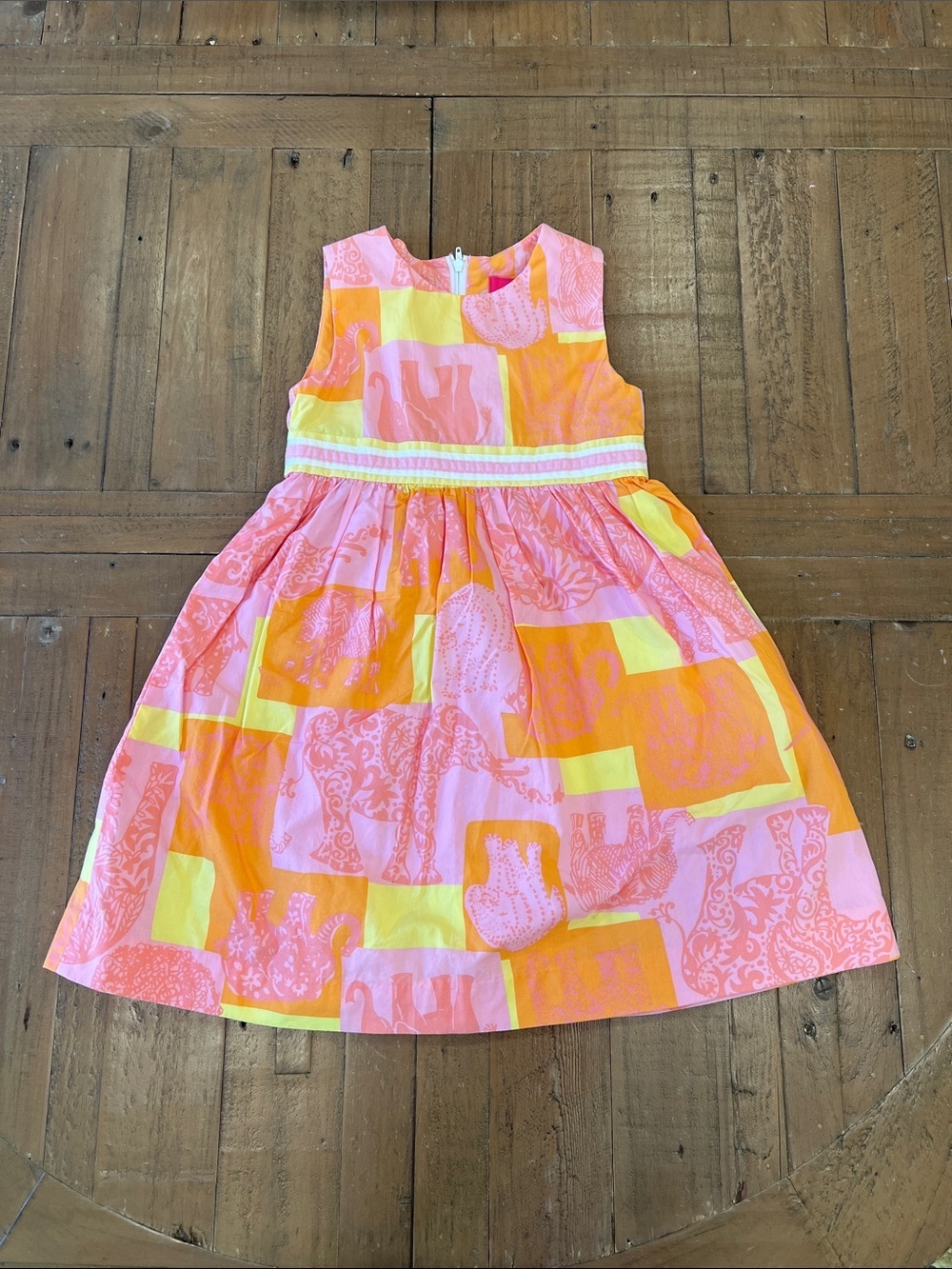 Lilly Pulitzer jubilee pink orange elephant fit and flare sleeveless dress 4